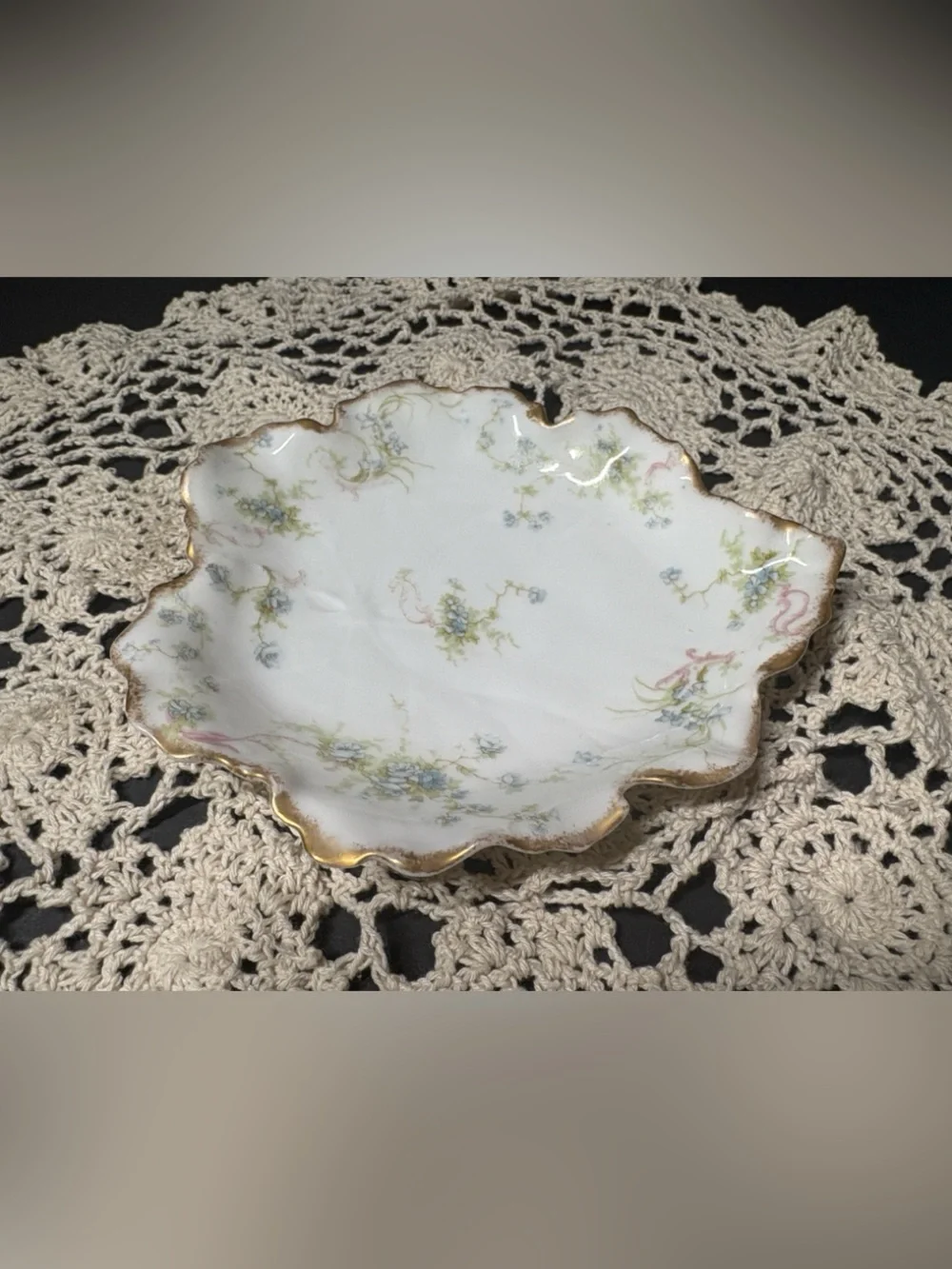 Antique Haviland&Co Limoges Blue Floral 6” Bon-Bon Dish Victorian Cottage Core